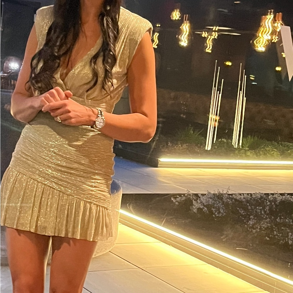 Maje Metallic Plunge Neck Mini Dress, Size 36/ US 4, Worn Once